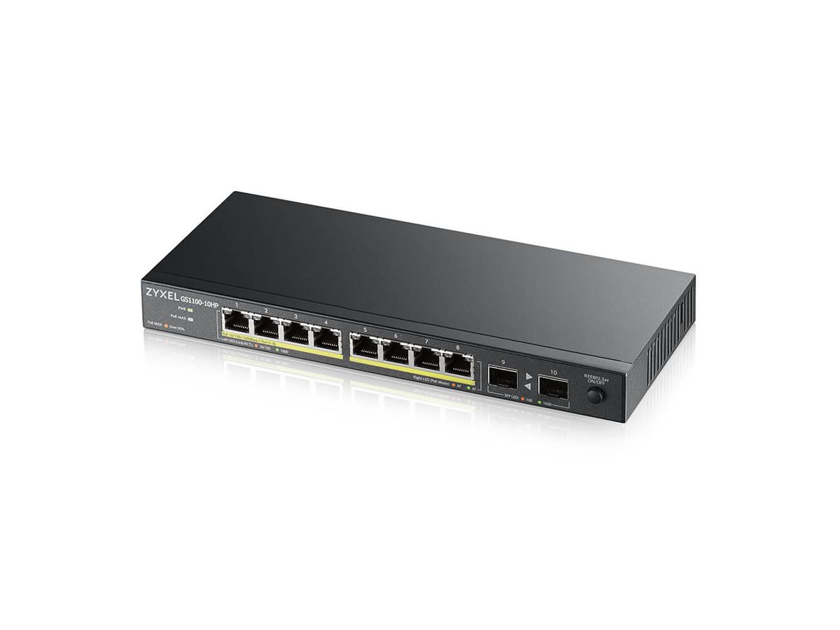 Zyxel GS1100-10HP v2 Unmanaged Gigabit Ethernet (10/100/1000) Power over Ethernet (PoE) Schwarz