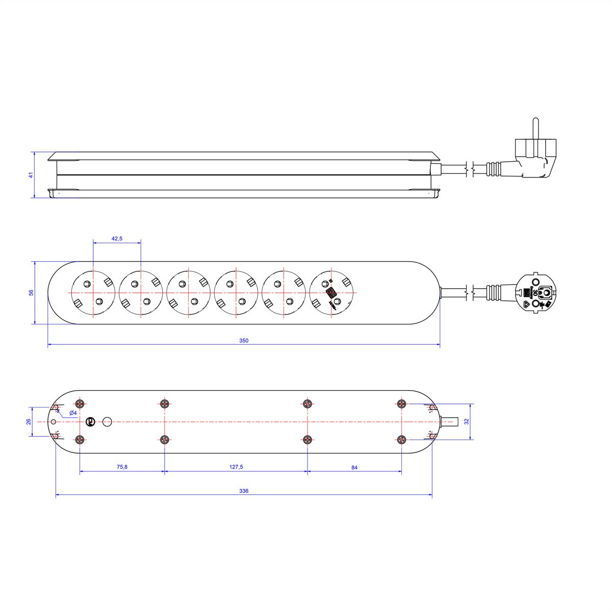 BACHMANN SMART Steckdosenleiste 6x Schutzkontakt, Schalter, weiß, 5 m