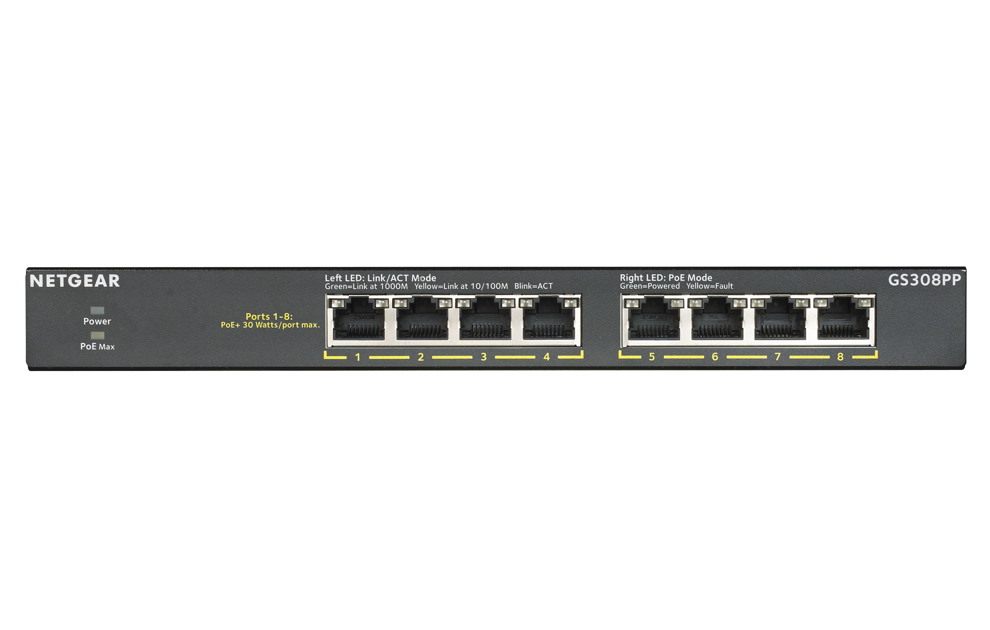 Netgear GS308PP Unmanaged Gigabit Ethernet (10/100/1000) Power over Ethernet (PoE) Schwarz