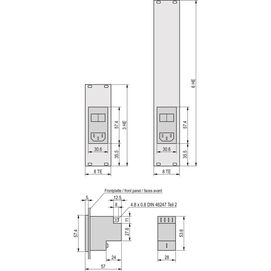 SCHROFF Netzeingangsmodul mit Filter - NETZEINGANGSMODUL 3HE 8TE