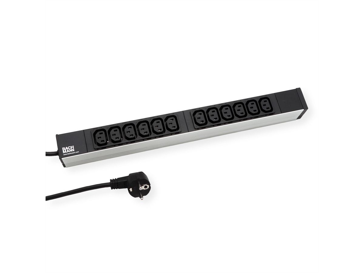 BACHMANN Steckdosenleiste 19" 1HE 12 x C13 Buchse Schutzkontakt-Stecker