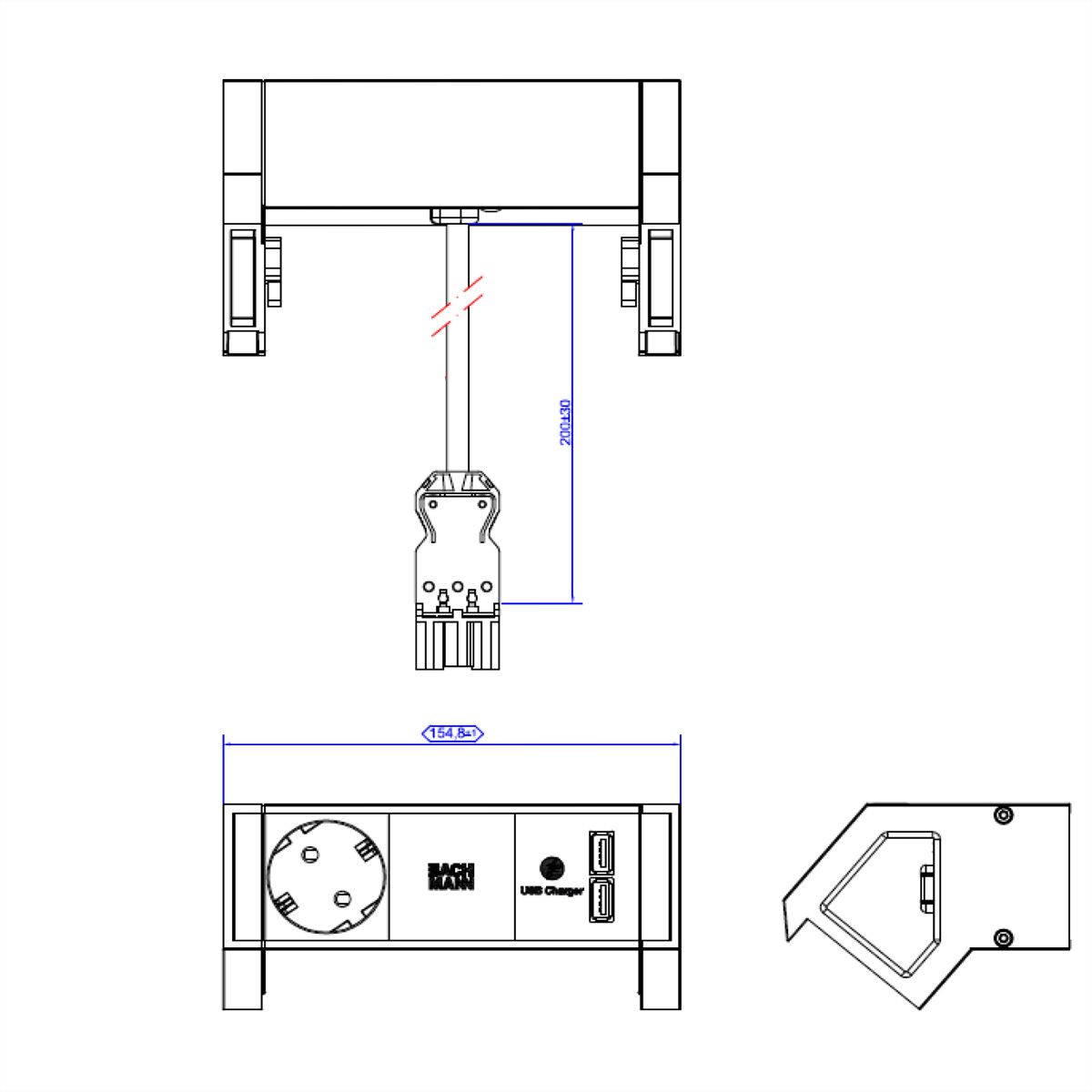 BACHMANN DESK2 1x Schutzkontakt 1xUSB Charger Inox