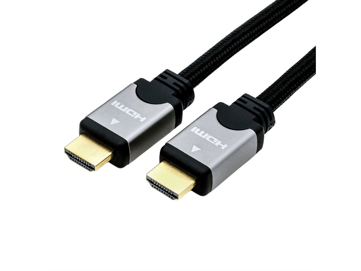 ROLINE HDMI High Speed Kabel mit Ethernet, ST-ST, schwarz / silber, 2 m