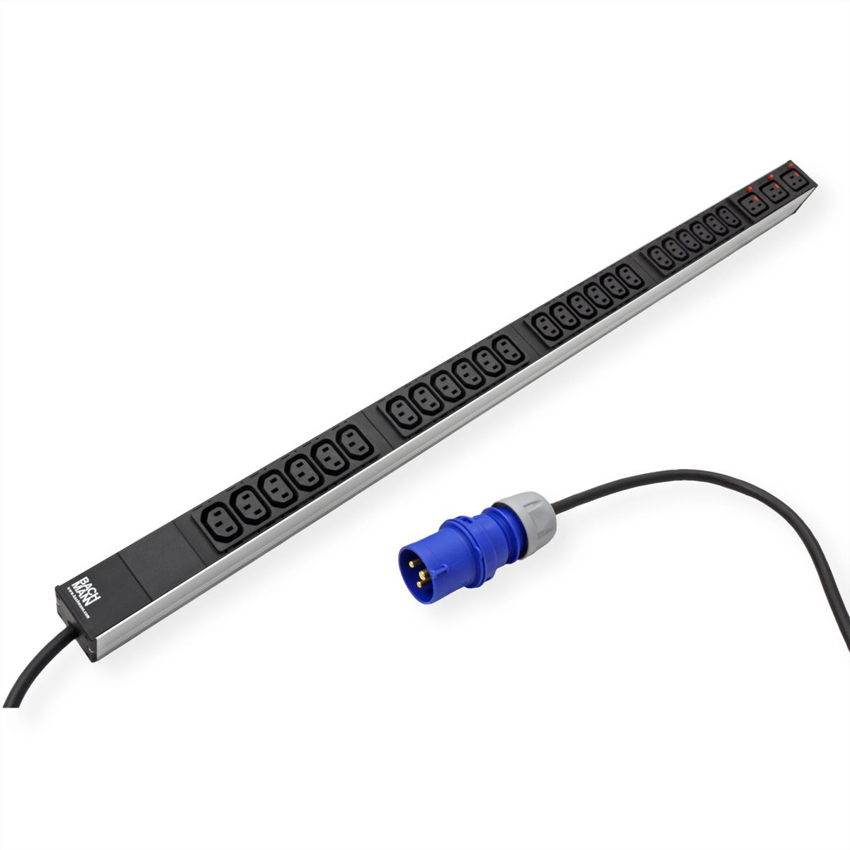 BACHMANN IT PDU ALU 1HE 24x C13 3x C19 Stecker CEE L+N+PE 16A blau