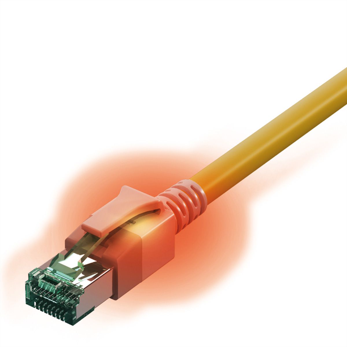 EasyLan DualBoot LED Patchkabel RJ45 S/FTP Cat.6A (Class EA), mit saCon Stecker, LSOH, gelb, 0,5 m