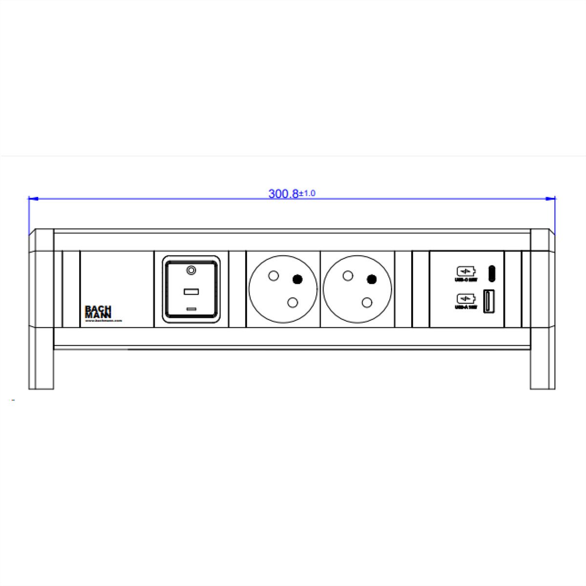 BACHMANN DESK 2xUTE 1xUSB A/C 22W 1xSchalter GST18 RAL9010
