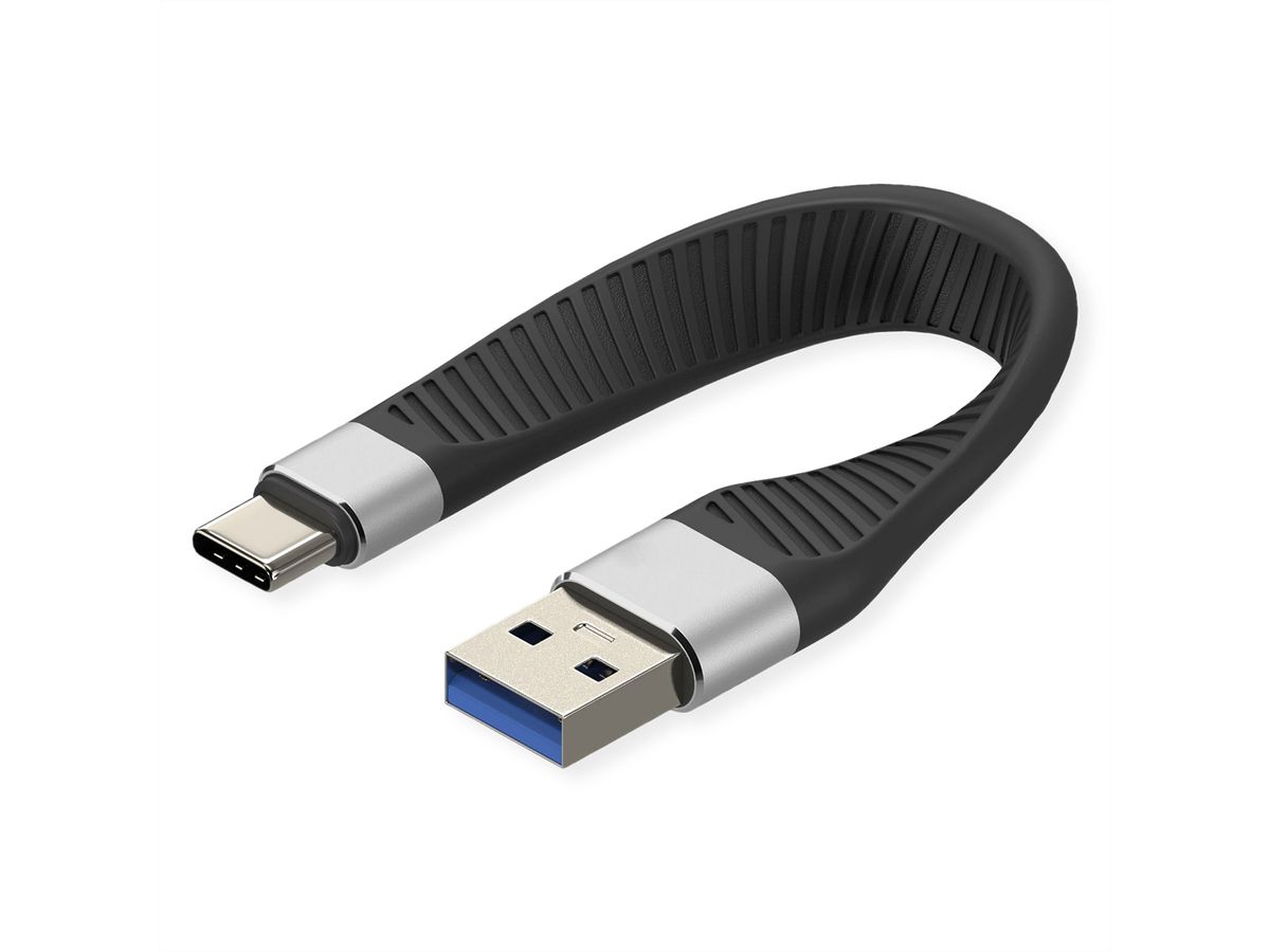 ROLINE USB 3.2 Gen 2 Silikonkabel, C-A, ST/ST, 10Gbit/s, Emark, schwarz, 11 cm