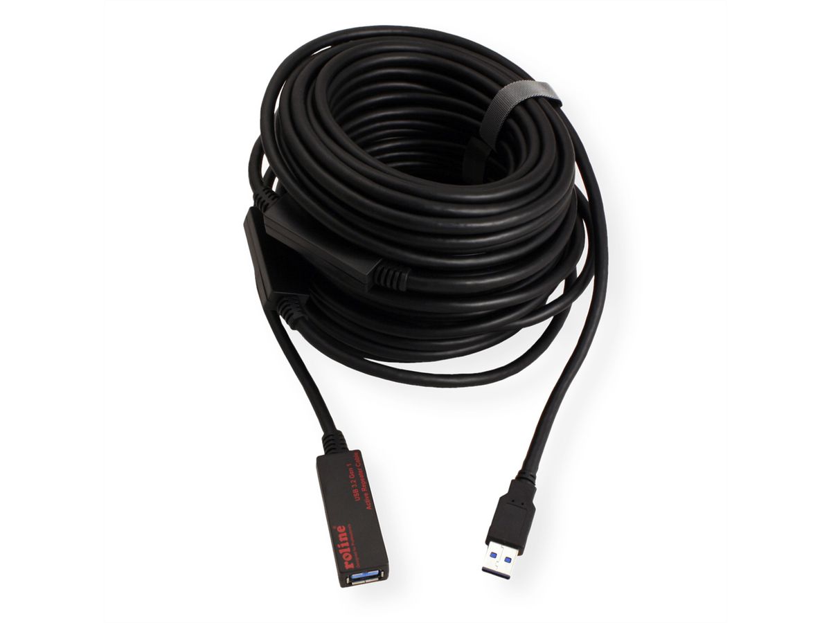 ROLINE USB 3.2 Gen 1 Aktives Repeater Kabel, schwarz, 20 m