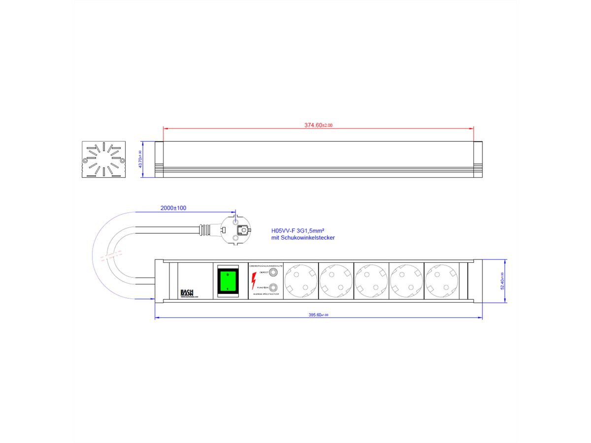 BACHMANN CONNECT LINE 5xSchutzkontakt, Schalter ÜSS