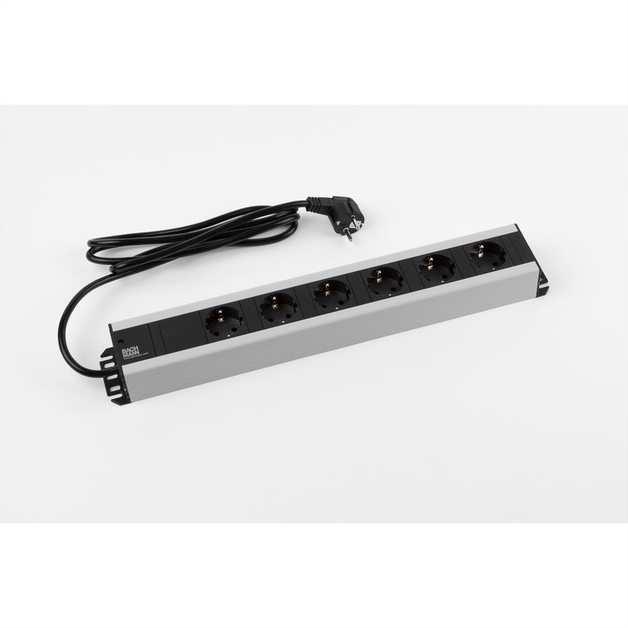 BACHMANN Handwerkerleiste 6x Schutzkontakt, 19-Zoll-Rack kompatibel, 2 m