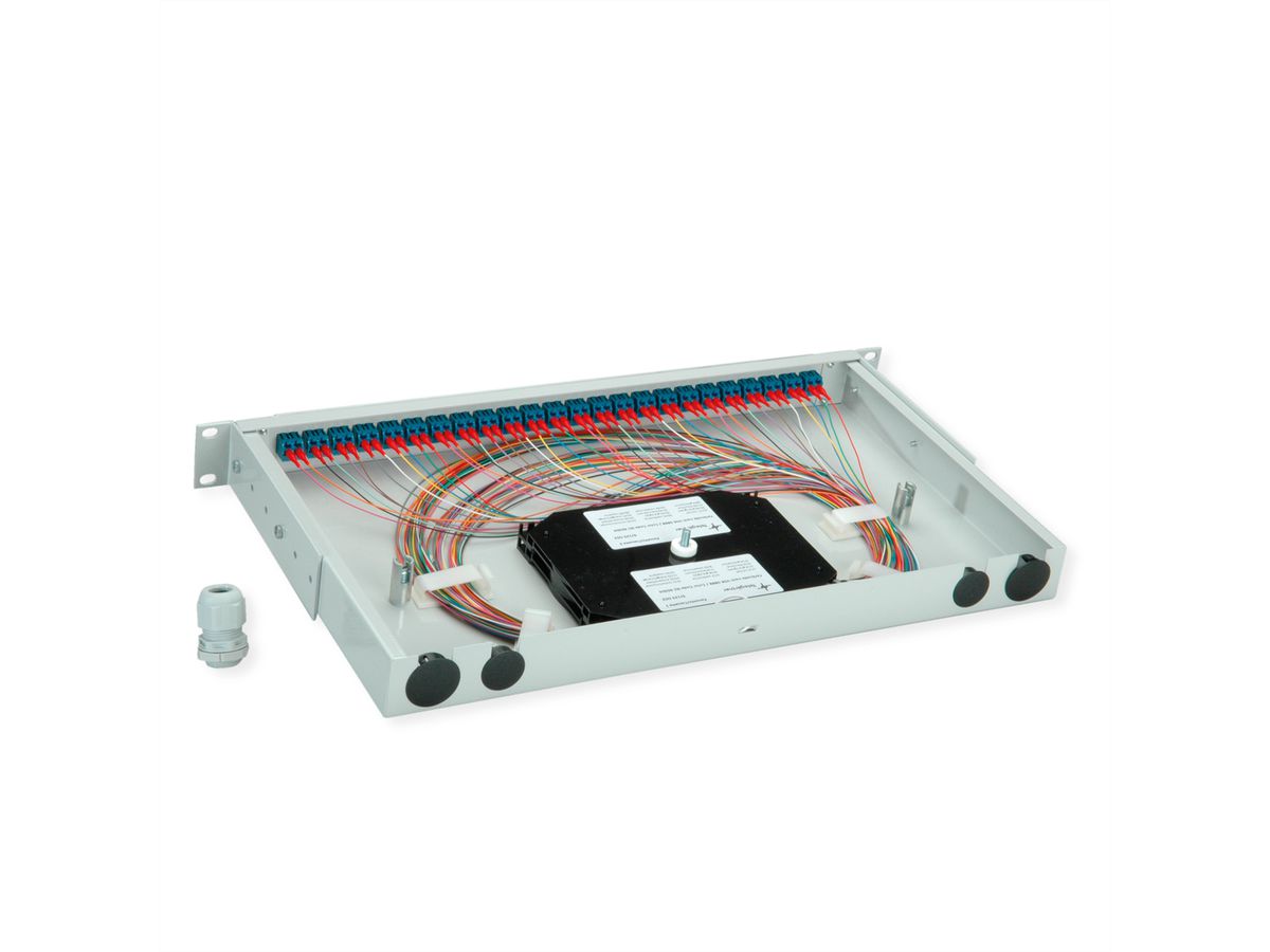 TELEGÄRTNER BASIS V LWL-Panel mit Kupplungen & Pigtails, 24x LC Duplex, blau, OS2 PC