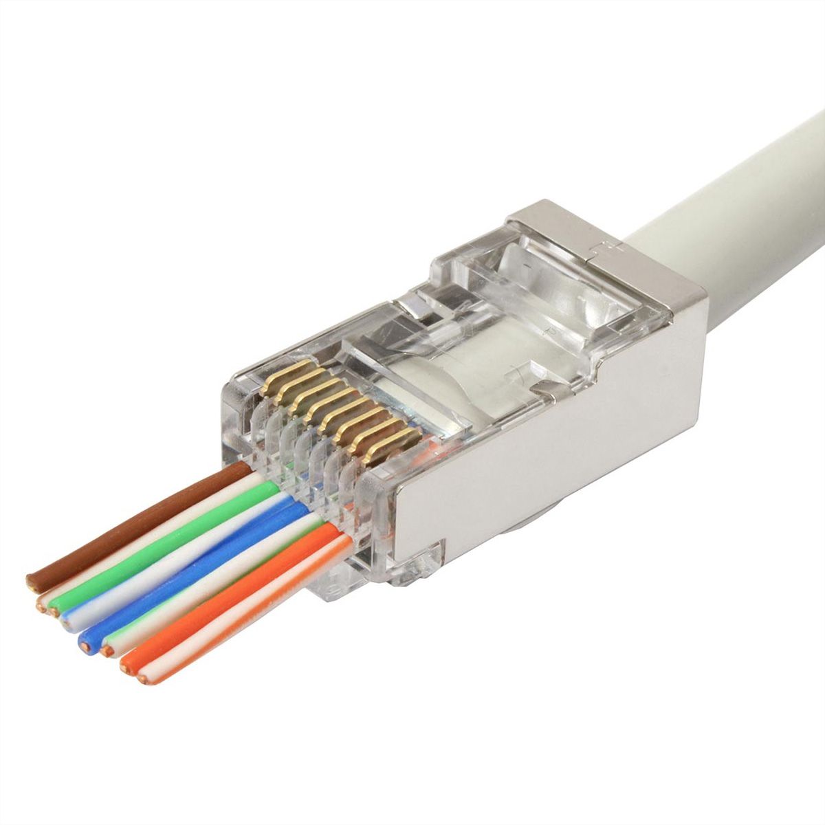 ROLINE RJ45 Stecker, geschirmt, Cat.6/6A (Class E/EA), Easy Pass-Through Modularstecker, für Massiv-/Litzendraht, 10 St.