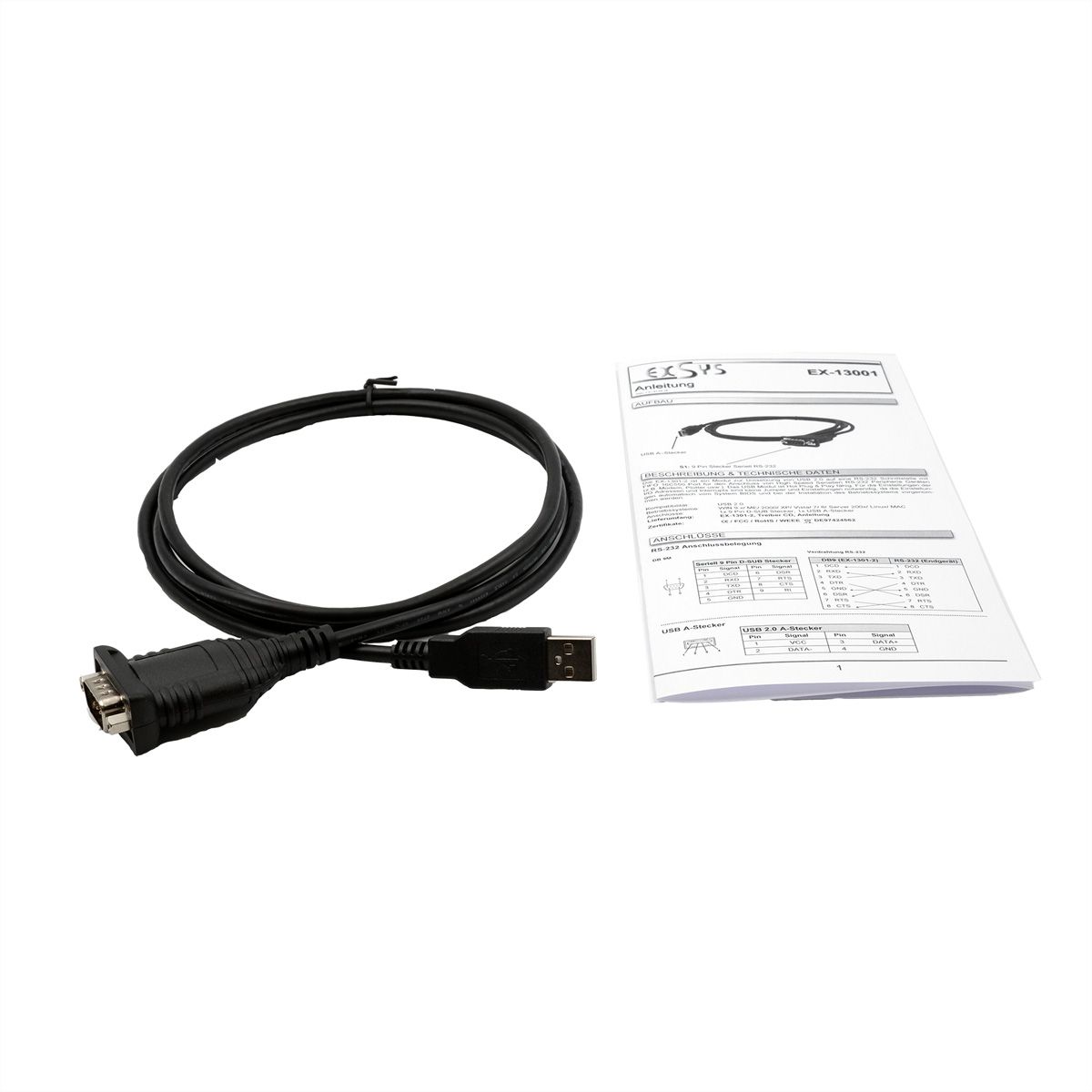 EXSYS EX-13001 USB 2.0 zu 1 x Seriell RS-232 Kabel mit 9 Pin Stecker FTDI Chip-Set