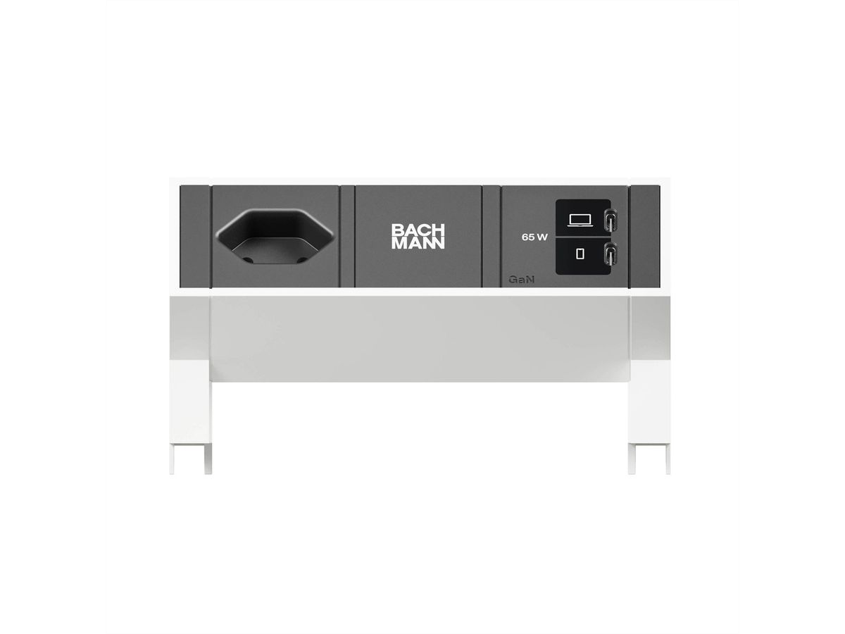 BACHMANN DESK2 1xCH 90° 1xUSB C/C 65W, L=0,2m RAL9010