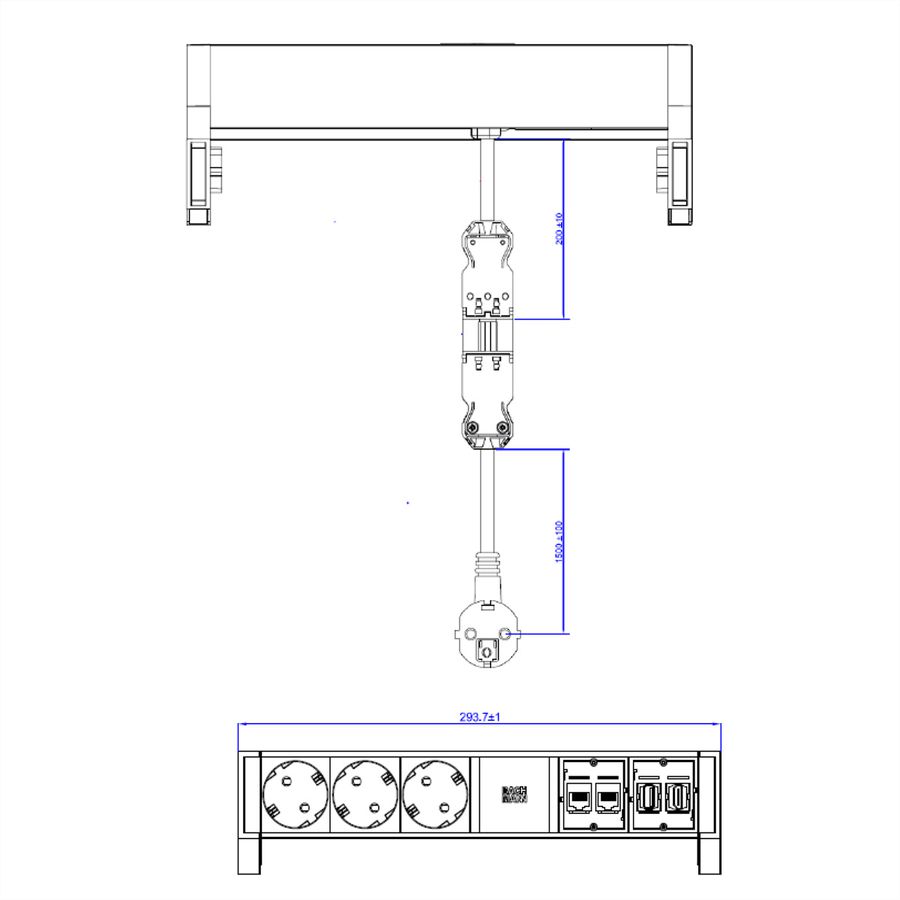BACHMANN DESK2 3x Schutzkontakt, 2x CAT6, 1x HDMI, 1x USB 3.0, Zuleitung GST18 0,2m, INOX