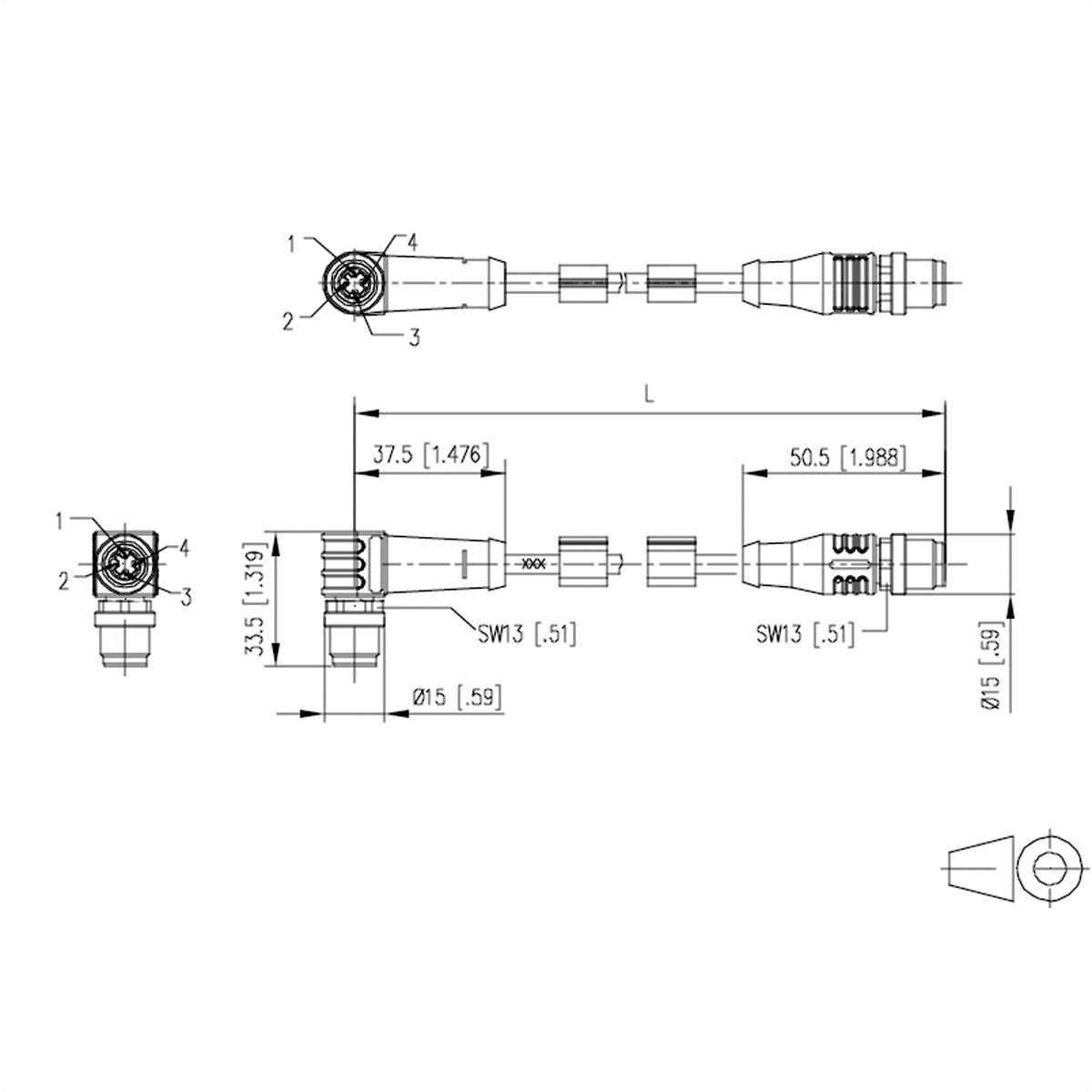 METZ CONNECT Verbindungsleitung M12 ST-M12 ST, 4-pol D-kodiert, gewinkelt-gerade, 10 m