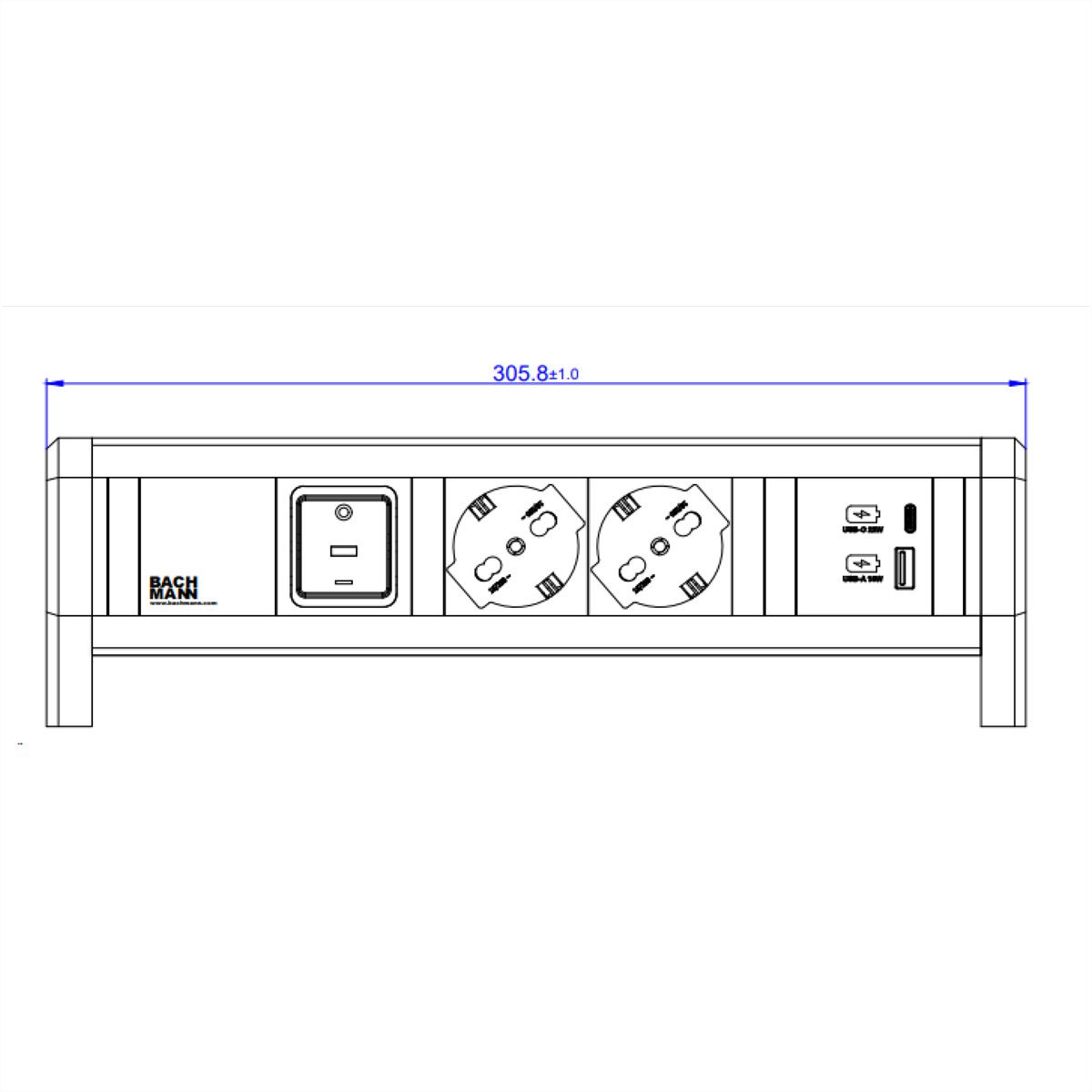 BACHMANN DESK 2xP40 1xUSB A/C 22W 1xSchalter GST18 RAL9010
