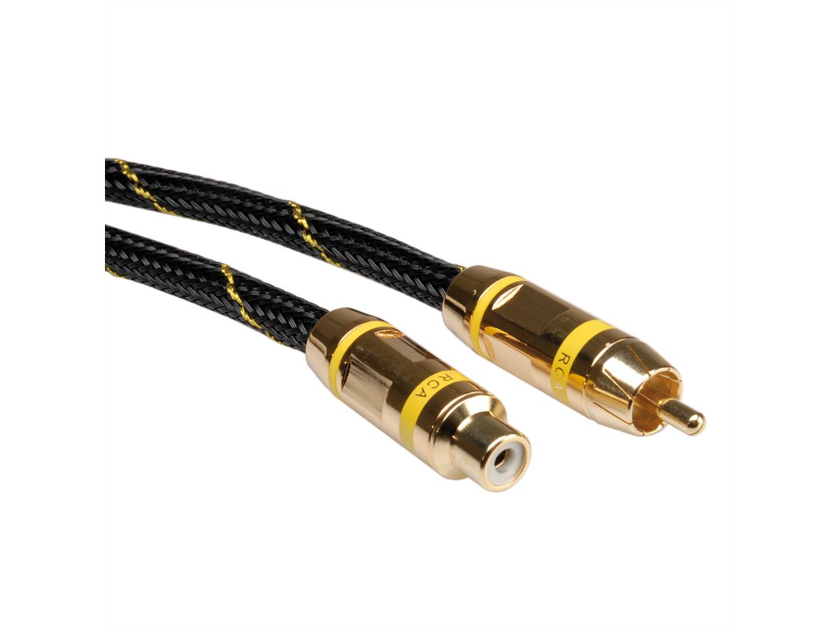 ROLINE GOLD Cinch-Verlängerungskabel simplex ST/BU, gelb, 2,5 m