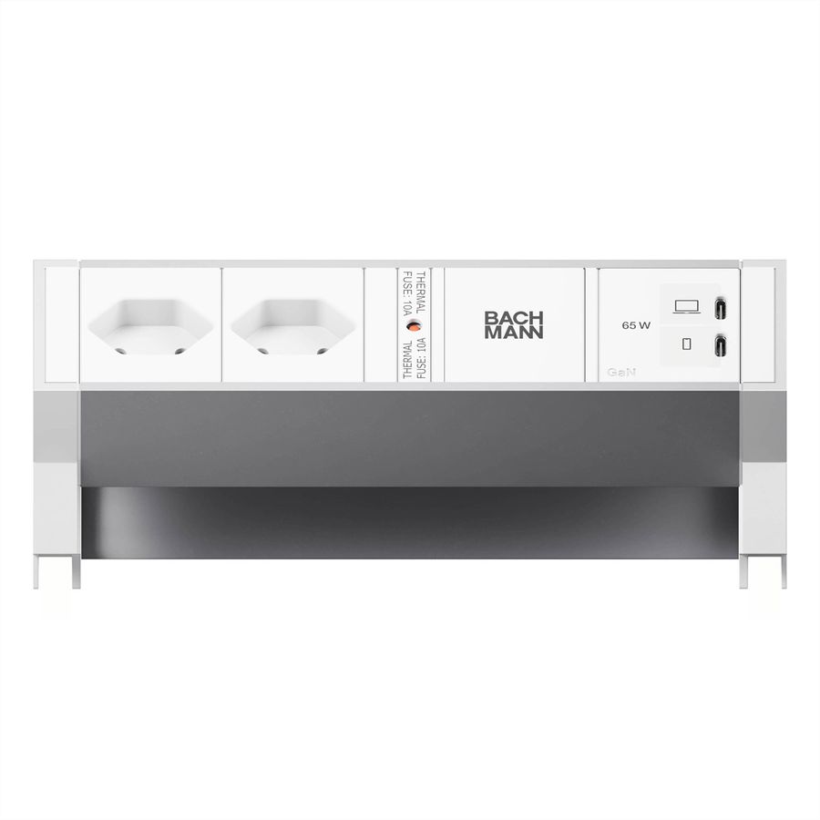 BACHMANN DESK2 ALU WHITE 2xCH 90°, 1xUSB C/C 65W L=0,2m RAL9010