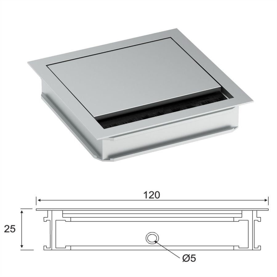 BACHMANN LOOP SQUARE Kabeldurchführung, 120mm, silberfarben