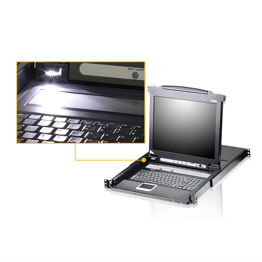 ATEN CL5708MW 43cm wide LCD KVM Switch, USB-PS/2,VGA, 8 Port, IT-Layout