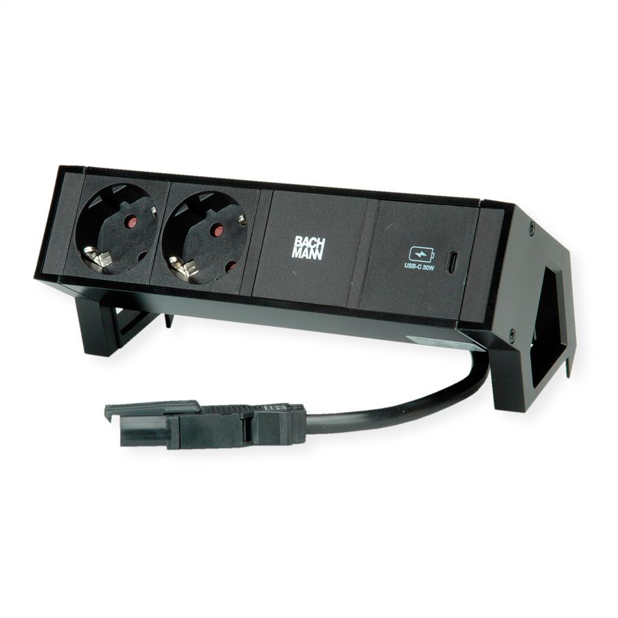 BACHMANN DESK2 2xSchutzkontakt USB C, USB Charger 30W 0,2m GST18 Schwarz