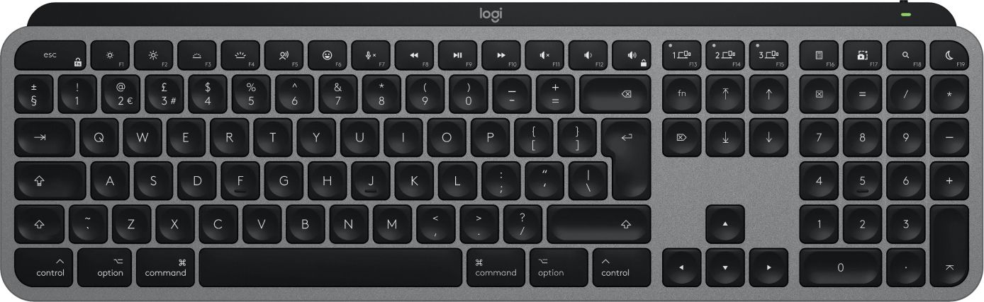 Logitech MX Keys S for Mac Tastatur Büro RF Wireless + Bluetooth QWERTY UK Englisch Aluminium, Schwarz