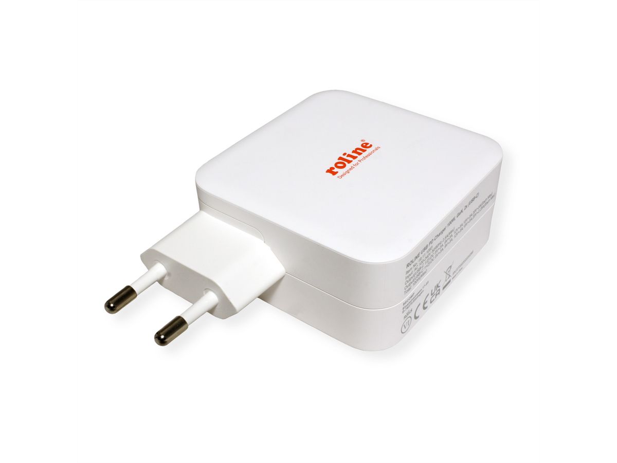 ROLINE USB Charger mit Euro-Stecker, 2 Port Typ-C (PD), GaN, 100W