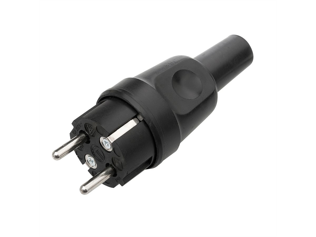 BACHMANN Schwerer Schutzkontaktstecker, Vollgummi schwarz