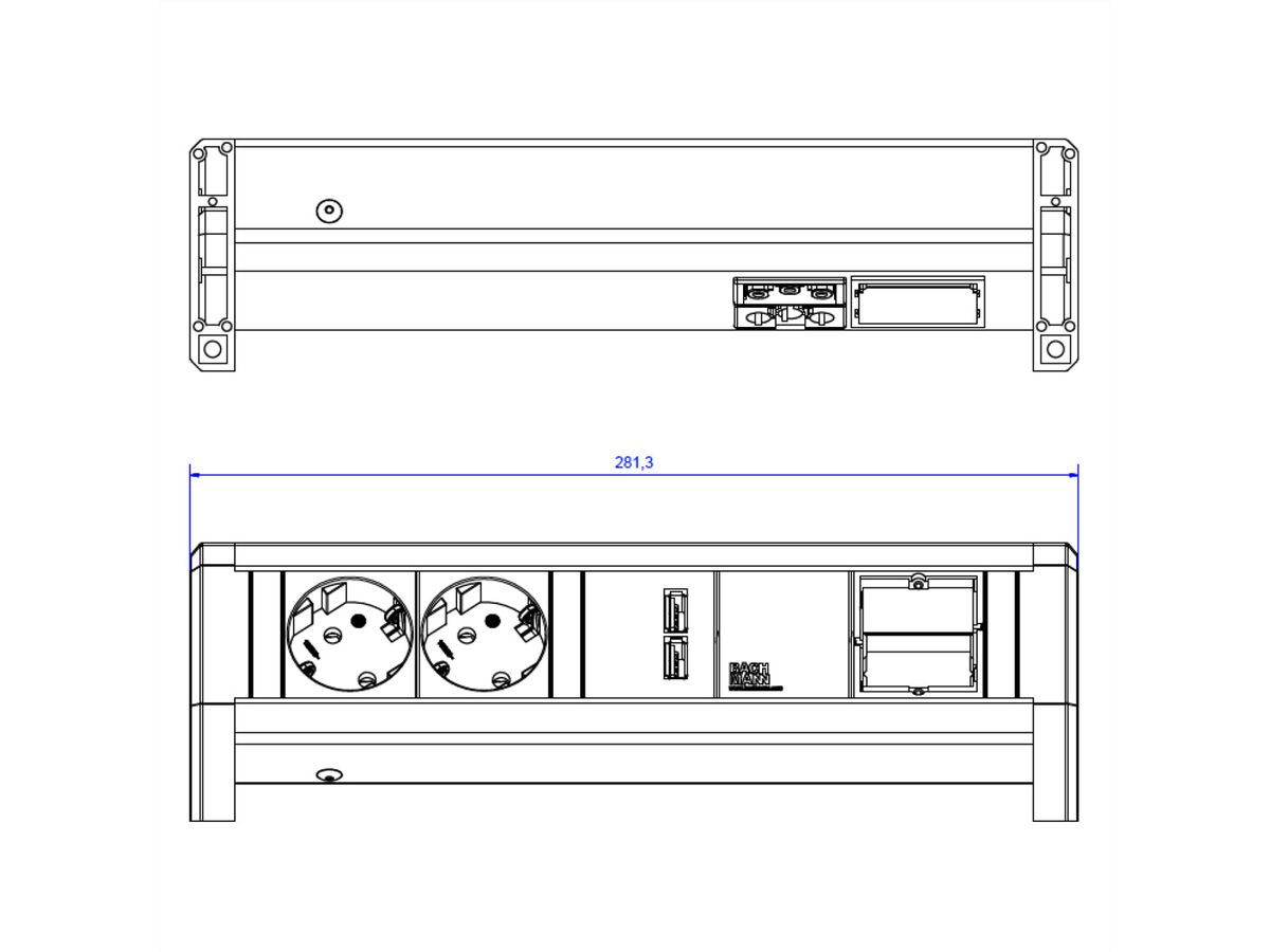 BACHMANN DESK 2x Schutzkontakt 1x USB Charger 1x ABD , GST18 Buchse, 0 m