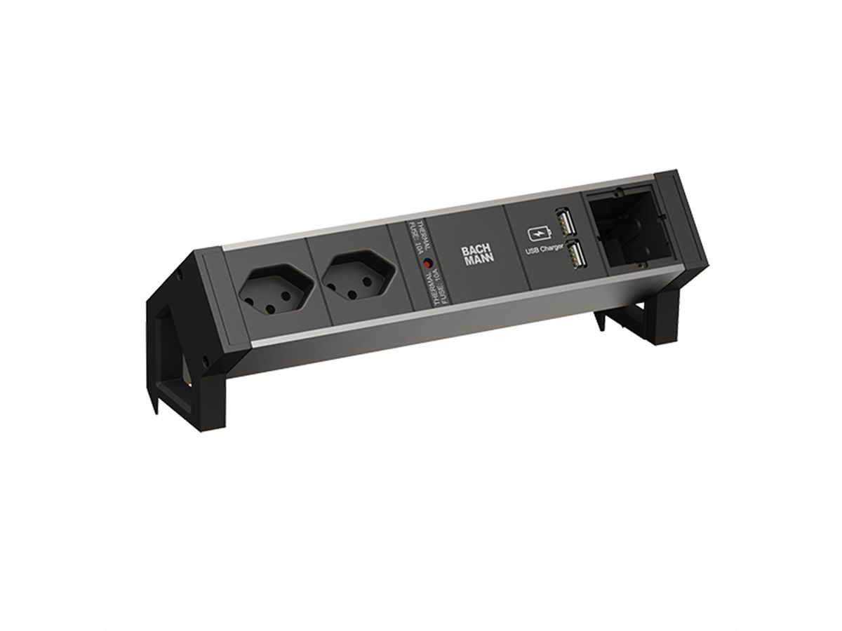 BACHMANN DESK2 ALU BLACK 2xCH T131xCM, USB Charger 0,2m GST18 United Kingdom