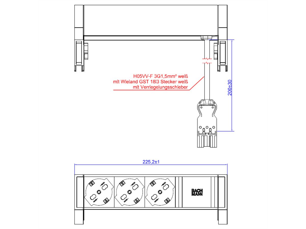 BACHMANN DESK2 white 3xP40 0,2m GST18 RAL9010
