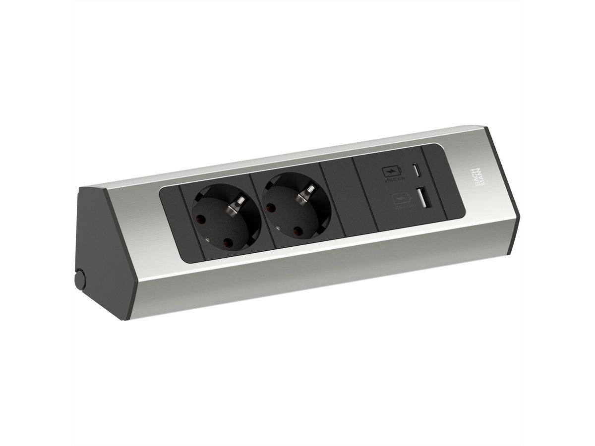 BACHMANN CASIA2 2xCEE7/3 1xUSB A/C 22W 2,0m AEH Edelstahl-Optik