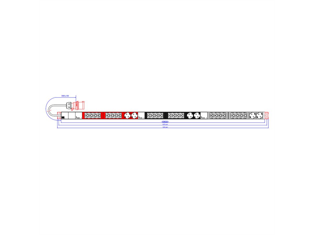 BACHMANN IT PDU ALU 1HE 24x C13 6x Schutzkontakt CEE 3x 16A rot