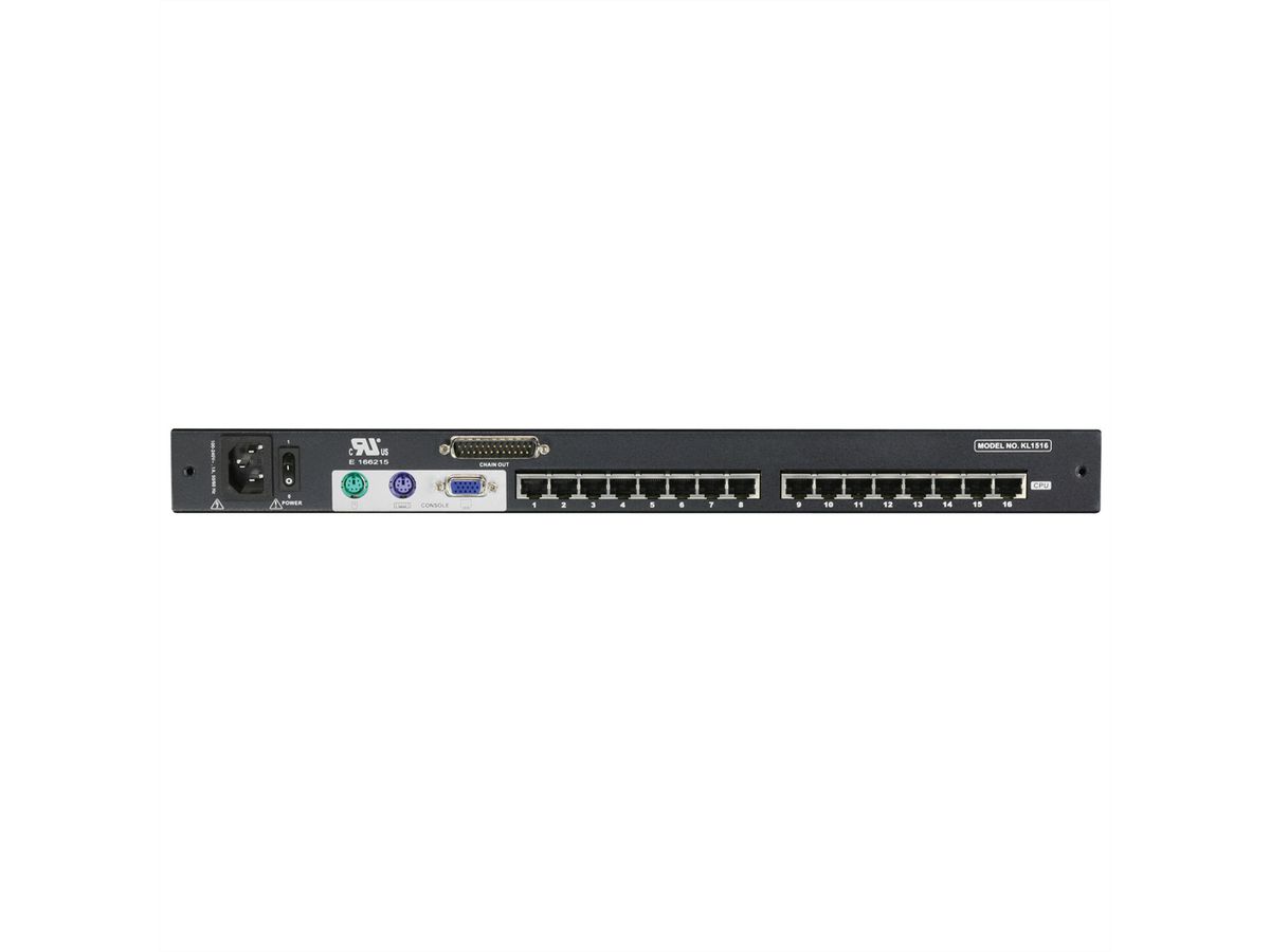 ATEN KL1516AN KVM-Switch, 48cm TFT, VGA, PS/2-USB über Kat 5, 16 Port, DE-Layout