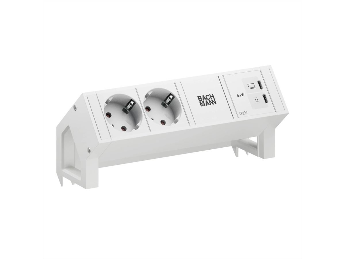 BACHMANN DESK2 PURE WHITE 2xCEE7/3, 1xUSB C/C 65W L=0,2m RAL9010