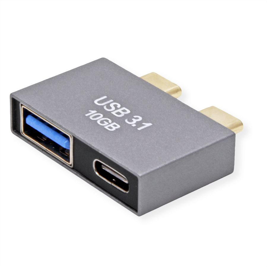 ROLINE USB 3.2 Gen 2 Adapter, 2x USB Typ C - 1x Typ A + 1x C, ST/BU, silberfarben