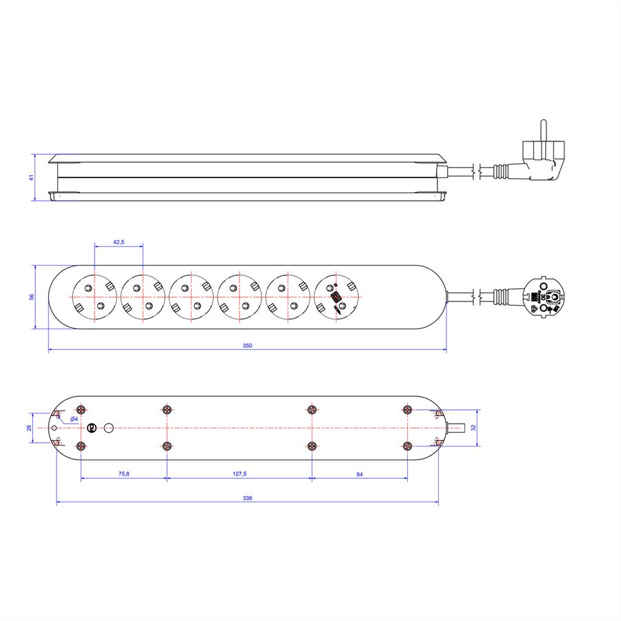 BACHMANN SMART Steckdosenleiste 3x Schutzkontakt, schwarz, 3 m