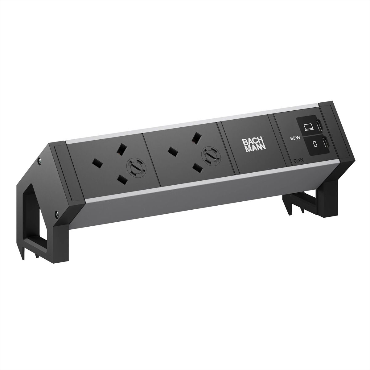 BACHMANN DESK2 ALU BLACK 2xUK, 1xUSB C/C 65W L=0,2m