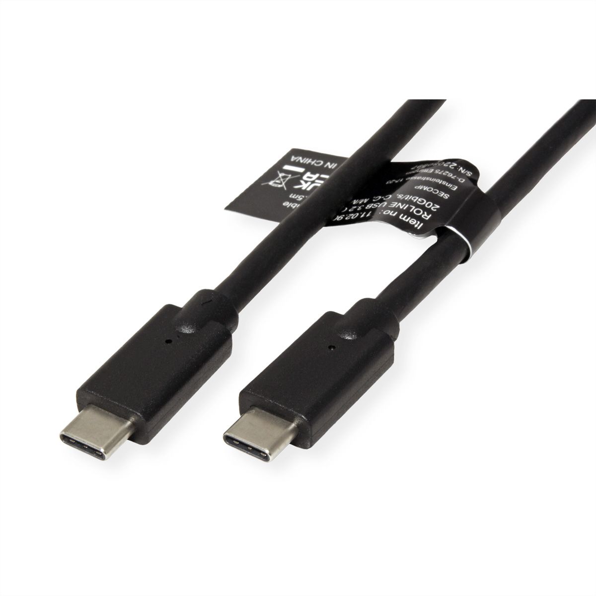 ROLINE USB3.2 Gen2x2 Kabel, C–C, ST/ST, 4K UHD-1, 20Gbit/s, 240W, schwarz, 1 m
