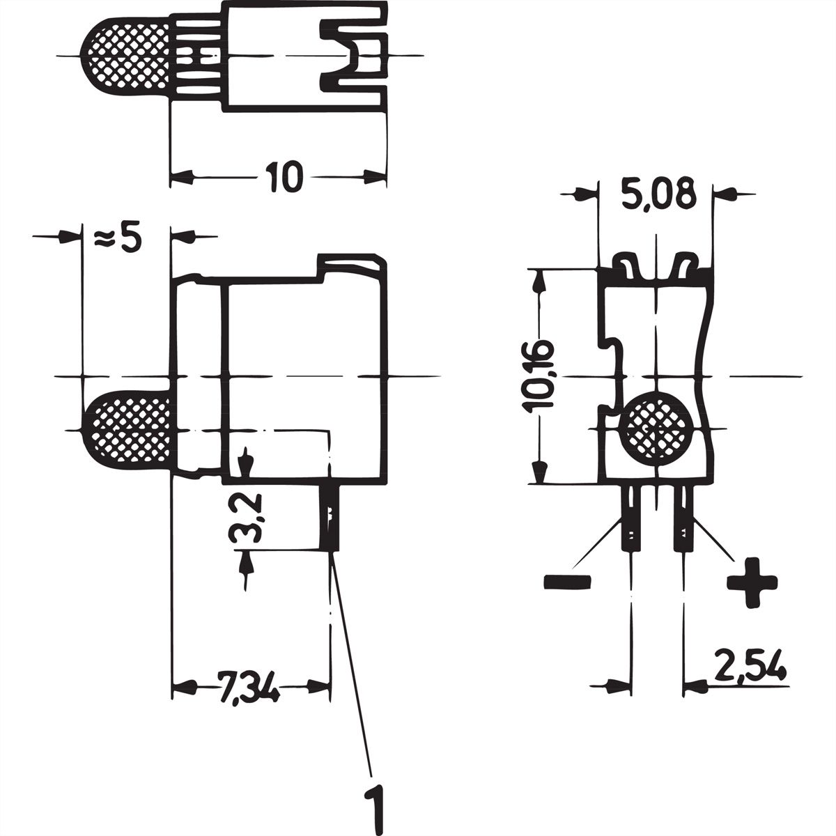 SCHROFF Einfach-LED, kurze Bauform, x 3,2 mm - LEUCHTDIODE 3,2 GE 1.EBENE