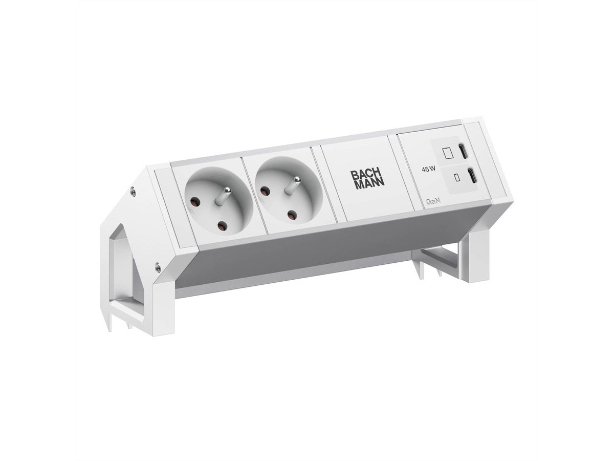 BACHMANN DESK2 ALU WHITE 2xUTE, 1xUSB C/C 45W L=0,2m RAL9010