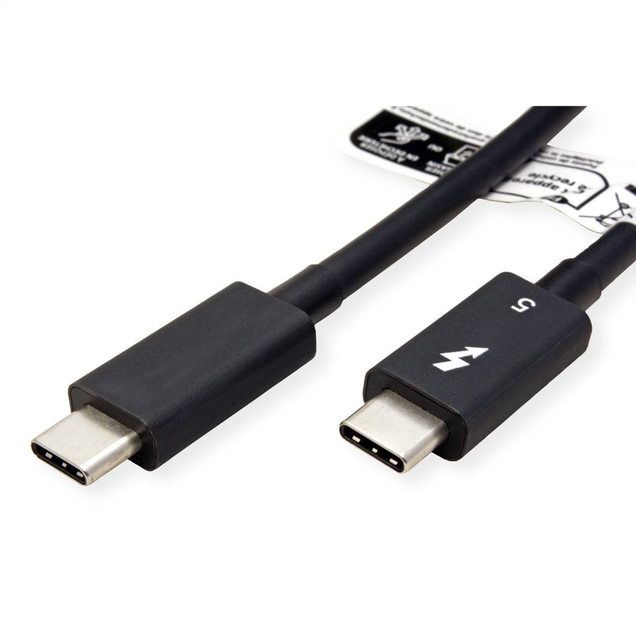 ROLINE Thunderbolt™ 5 Kabel, USB C-C, ST/ST, 8K UHD-2, 80Gbit/s, 240W, passiv, schwarz, 0,8 m