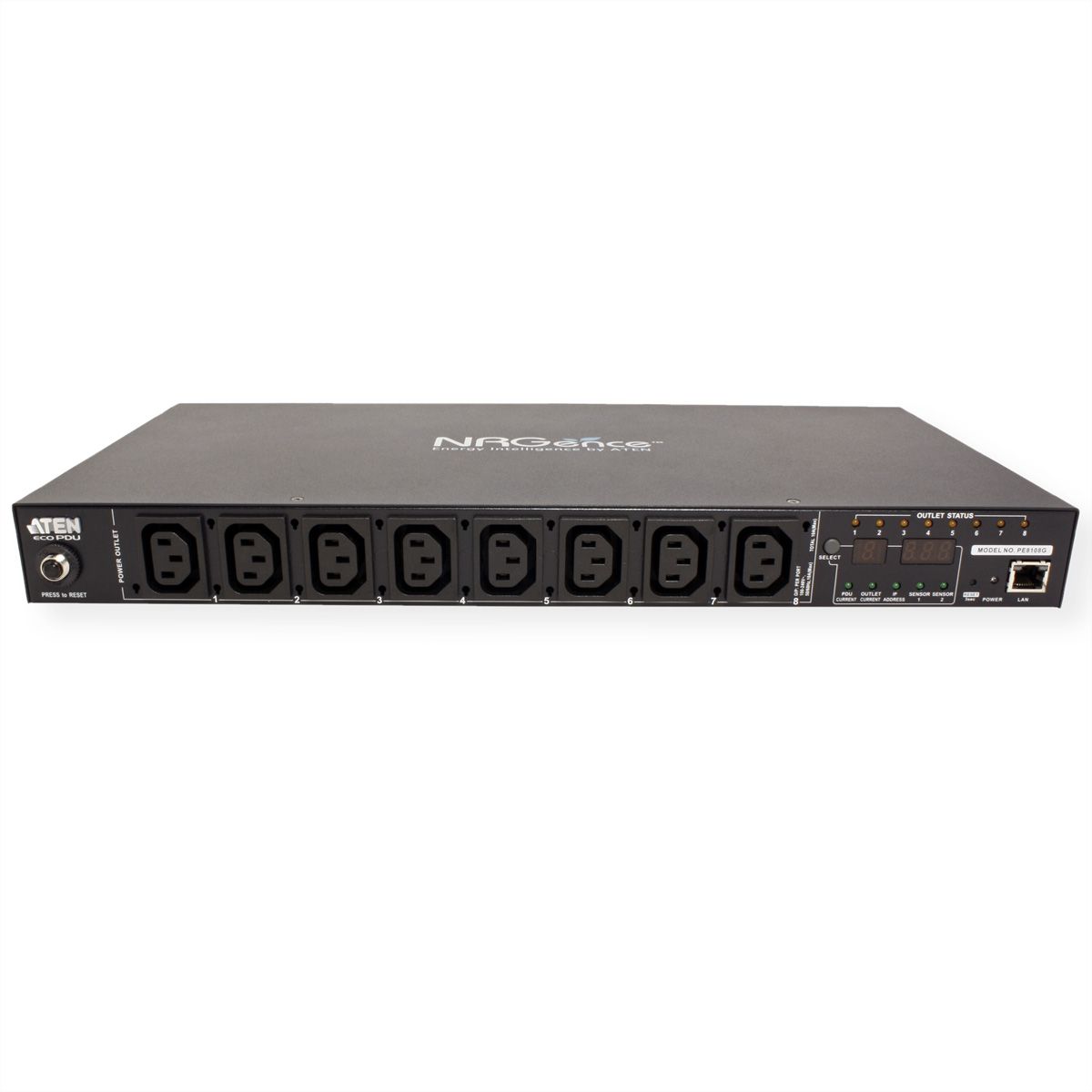ATEN PE8108G IP-Fernschaltsteckdose, 8 Port, 1HE, 8xC13, 10A, Einzel-P.-Messung