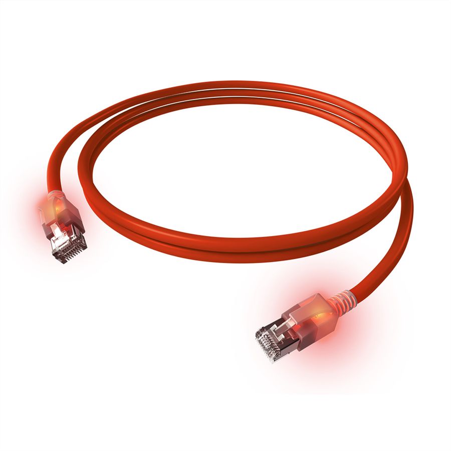 EasyLan DualBoot LED Patchkabel RJ45 S/FTP Cat.6A (Class EA), mit saCon Stecker, LSOH, rot, 0,5 m