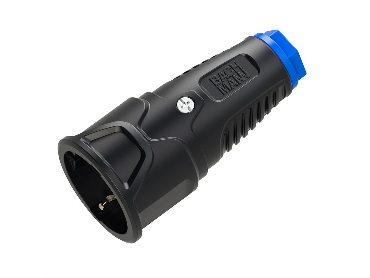 BACHMANN Schutzkontaktkupplung Vollgummi CEE7/3, IP20, schwarz / blau