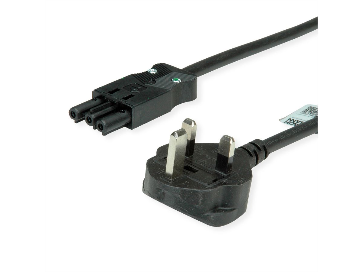 BACHMANN Zuleitung H05VV-F 3G 1,5mm² 2m, Schwarz, UK-Stecker 13A Install.kupplung