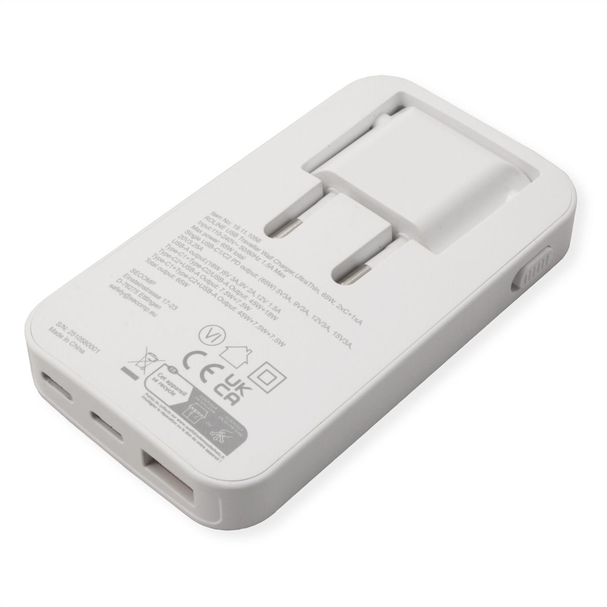 ROLINE USB Charger, schlank, mit klappbarem Euro-Stecker, 65W