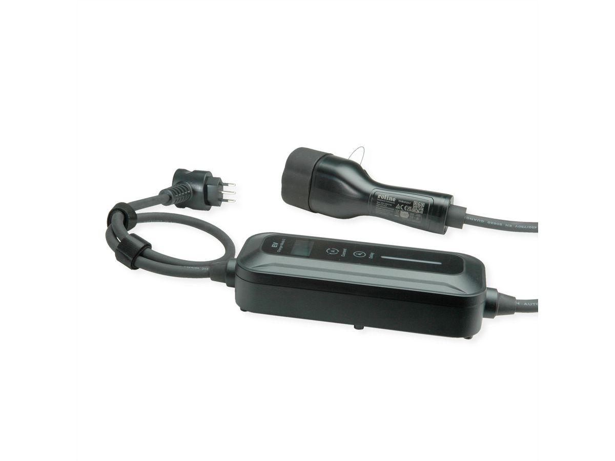 ROLINE Tragbares E-Auto Ladegerät, CEI23-50 (IT, Typ-L) & Typ2 Stecker, 1-phasig, Mode 2, 16 A, 3,6 kW, 7,5 m