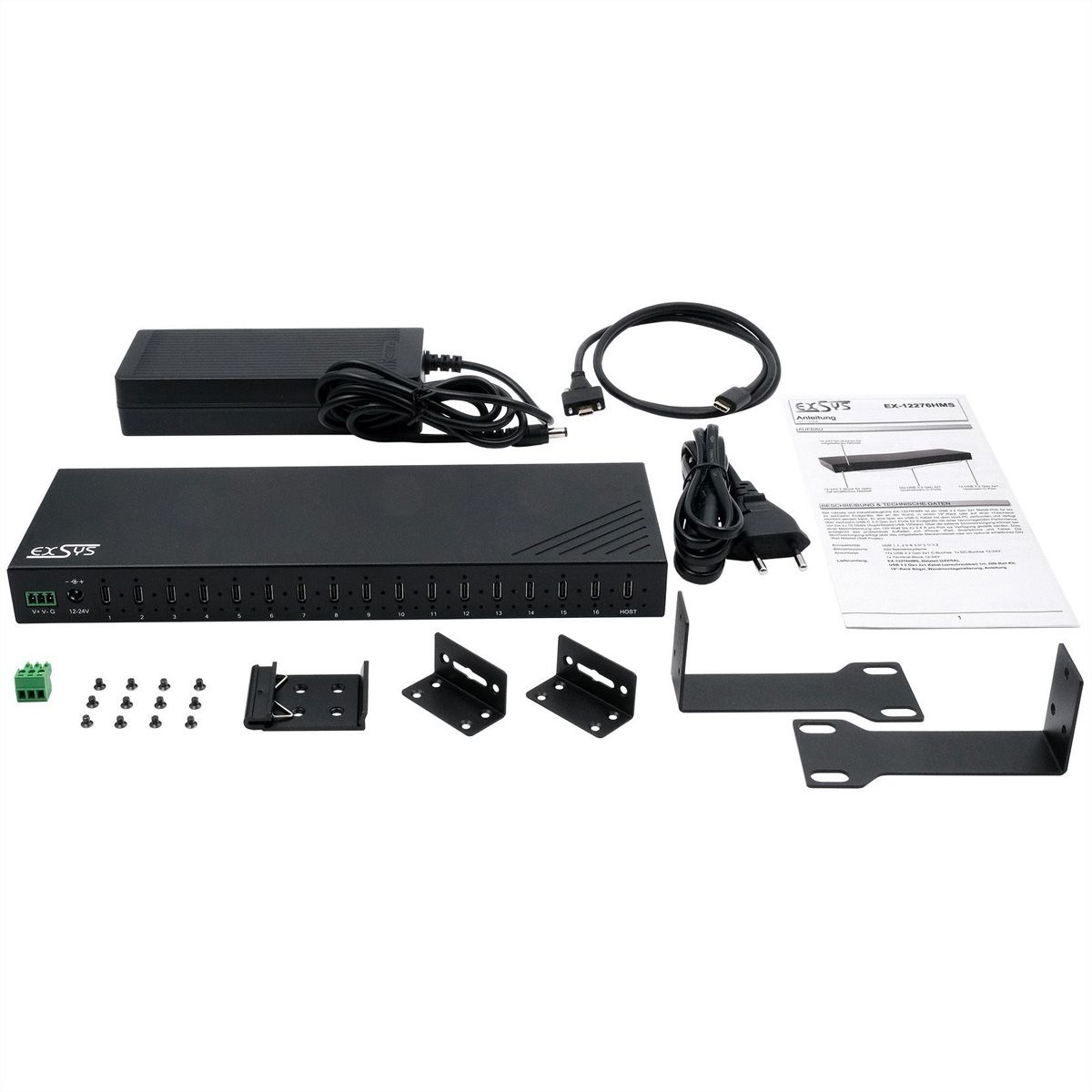 EXSYS EX-12276HMS 16-Port USB 3.2 Gen 2 Metall HUB, mit 16x C-Anschlüsse